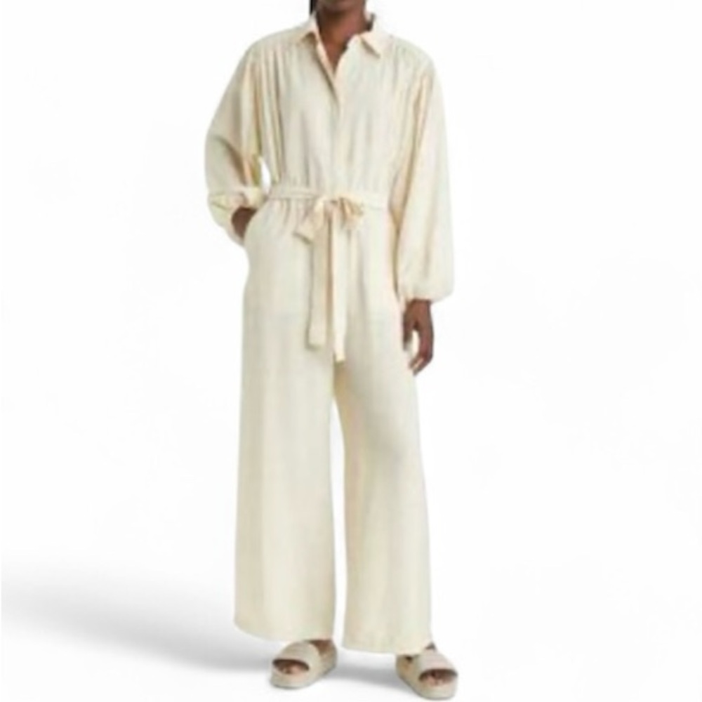 Topshop Cream Long-Sleeve Utility Jumpsuit